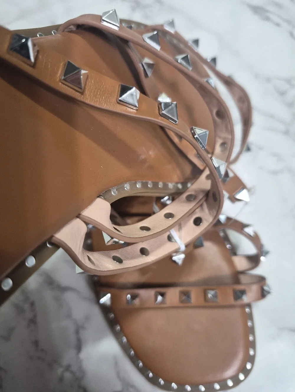 Studded Brown Slide Sandals